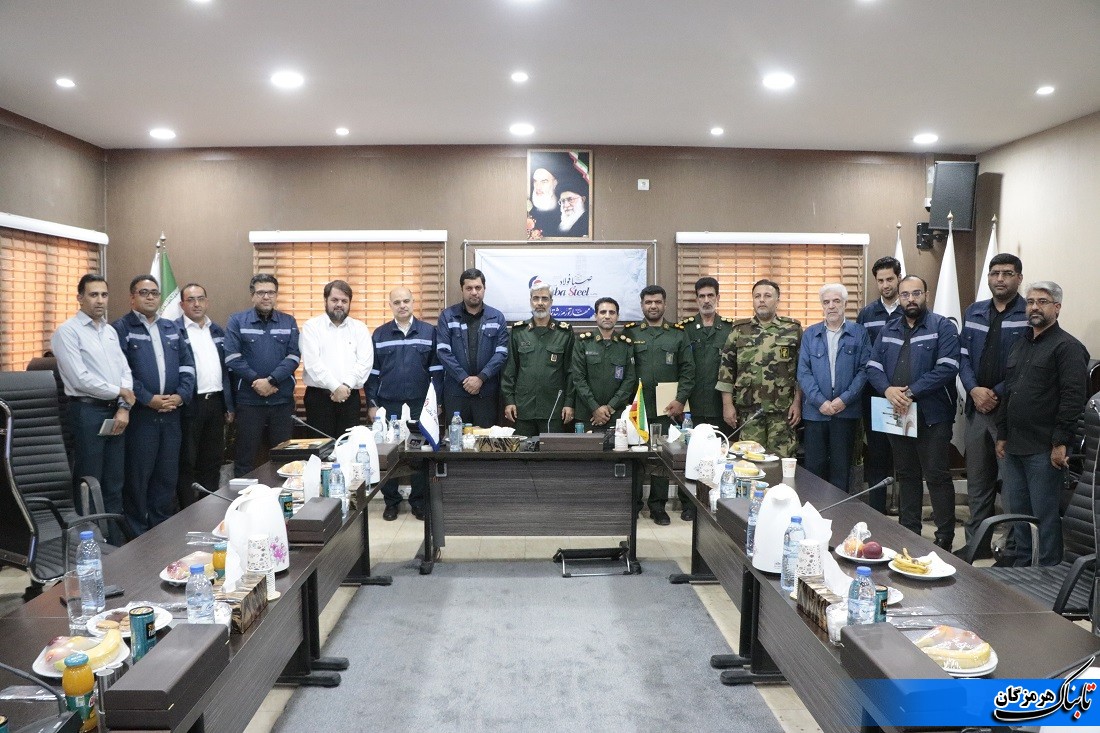 بازدید فرمانده سپاه امام سجاد (ع) استان هرمزگان از کارخانه صبا فولاد خلیج فارس و برگزاری نشست با مدیرعامل، معاونین و جمعی از مدیران این شرکت