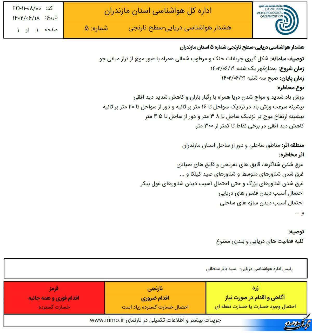 هشدار به مسافران برای رفتن به مازندران